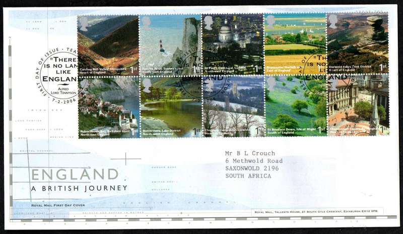 GB 2006 A British Journey - England (X2) first day covers (both postmarks)  CV GBP 20+.