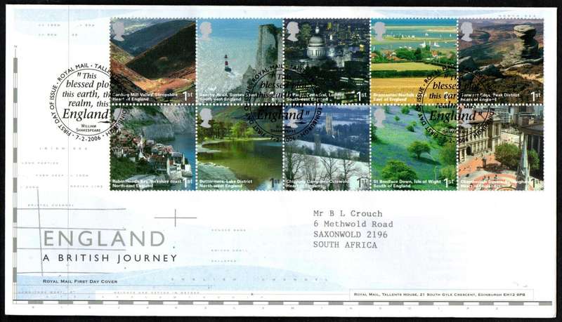 GB 2006 A British Journey - England (X2) first day covers (both postmarks)  CV GBP 20+.