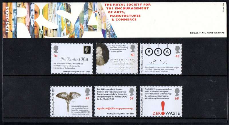 GB 2004 250th anniversary of the royal society of arts mint presentation pack no 362.