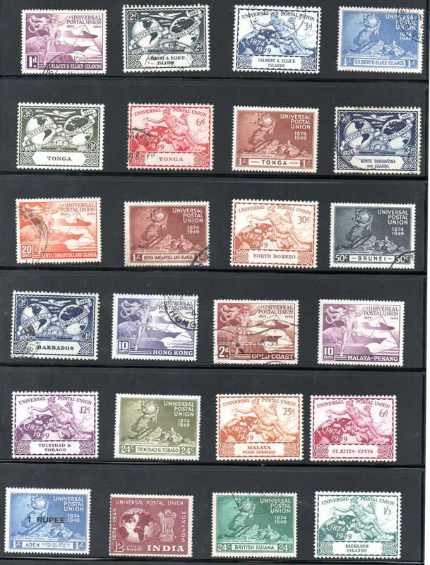 Commonwealth 1949 75th ann of UPU selection of mint/used singles - not complete - condition mixed.