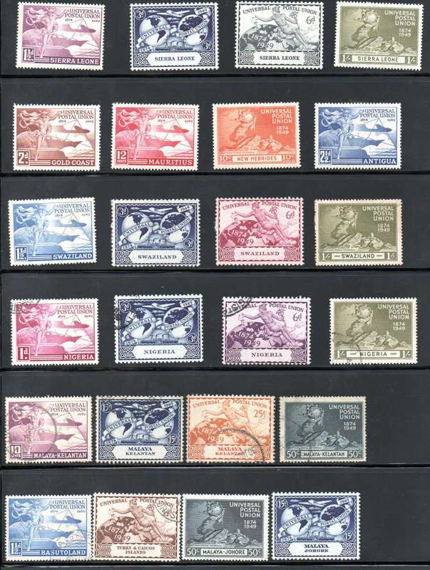 Commonwealth 1949 75th ann of UPU selection of mint/used singles - not complete - condition mixed.
