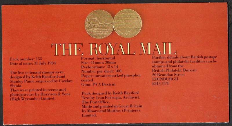 GB 1984 BICENTENARY OF 1ST MAIL COACH RUN PRESENTATION PACK NO 155. AS PER IMAGES.