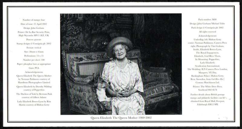 GB 2002 Queen Elizabeth the Queen Mother commemoration mint presentation pack no M08.