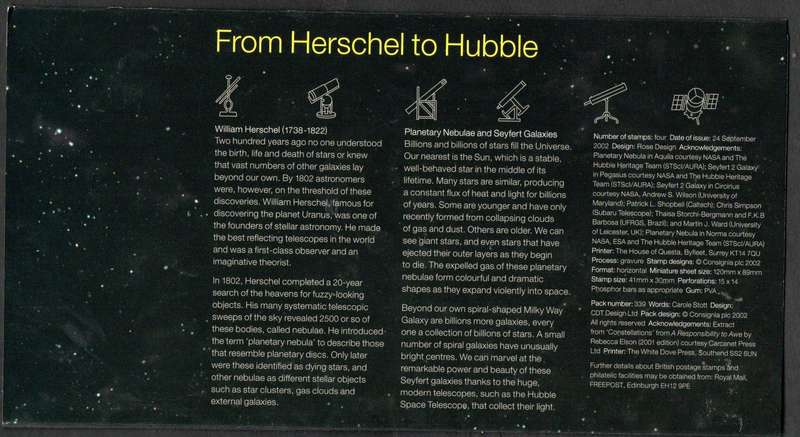 Gb 2002 Astronomy presentation pack no 339  CV GBP 11.