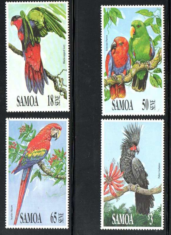Samoa 1991 parrots umm set of (x4) singles  SG857-60  lovely thematic set.