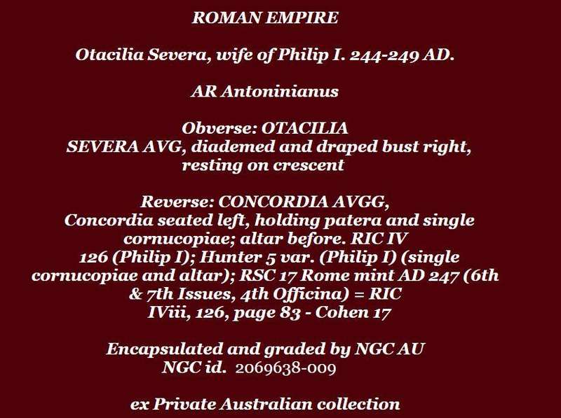 AR Antoninianus, NGC Certified AU Otacillia Severa
