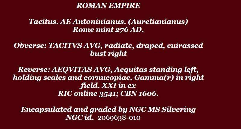 BI Antoninianus NGC Certified MS Tacitus Roman coin Silvering