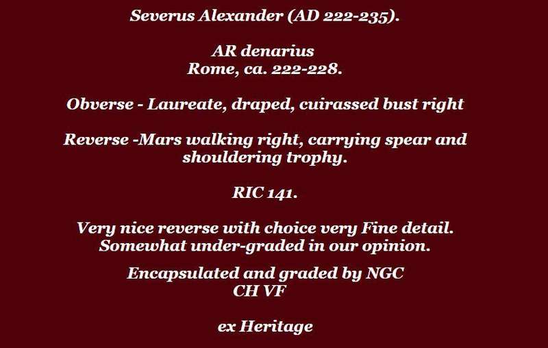 AR Denarius NGC CH VF. Certified Severus Alexander Roman coin