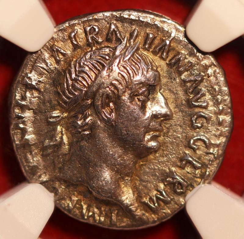 AR Denarius, NGC Certified XF Trajan Roman coin