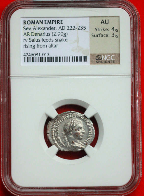 AR Denarius, NGC Certified Severus Alexander AU Roman coin 2