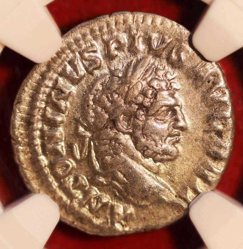 AR Denarius, NGC Certified XF Caracalla Mars Roman Silver coin