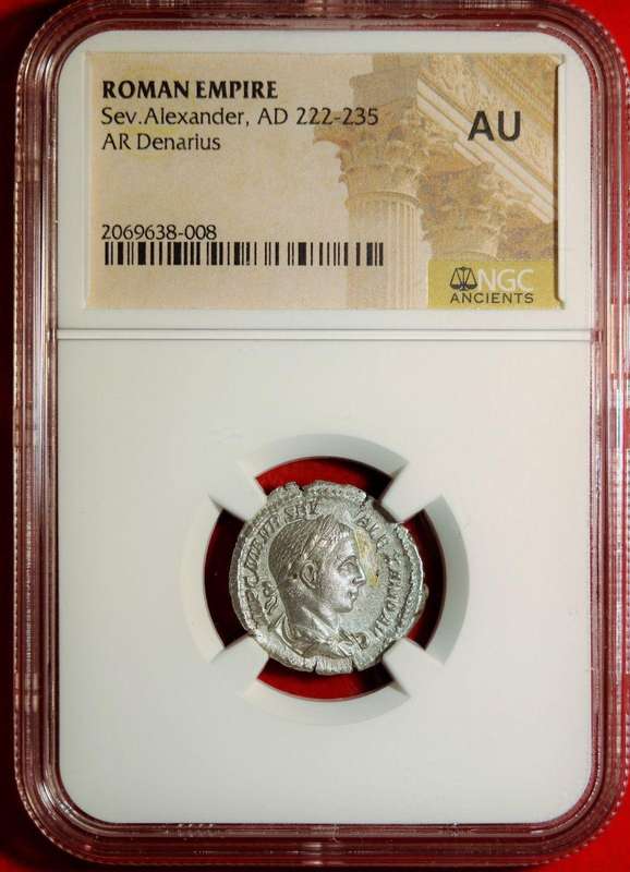 AR Denarius, NGC Certified Severus Alexander AU Roman coin