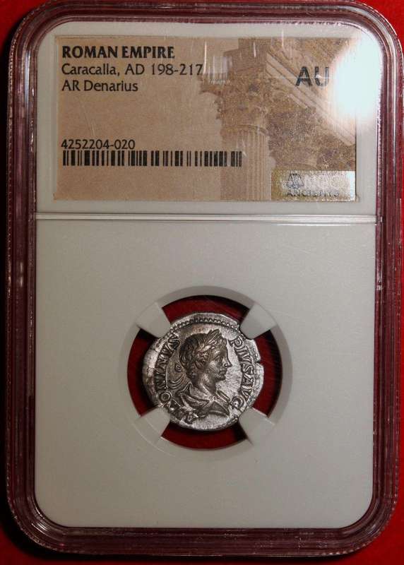 Caracalla AR Silver denarius IN CARTH NGC AU Roman coin