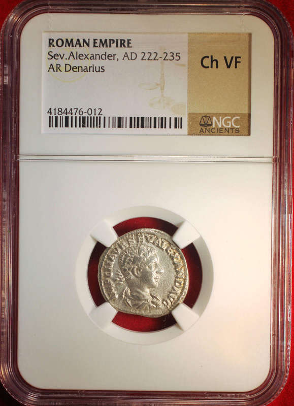 AR Denarius NGC CH VF. Certified Severus Alexander Roman coin