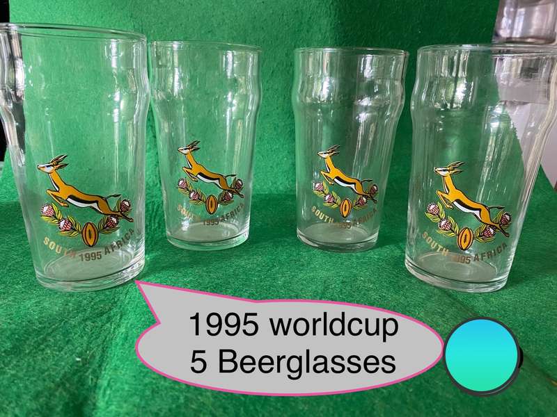 1995 RUGBY World Cup BEER GLASSES SET OF. 5