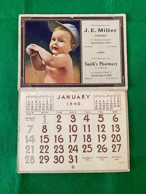 VINTAGE  1940 SMITHS PHARMACY CALENDAR