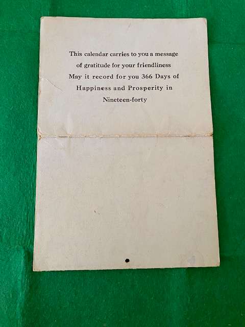 VINTAGE  1940 SMITHS PHARMACY CALENDAR