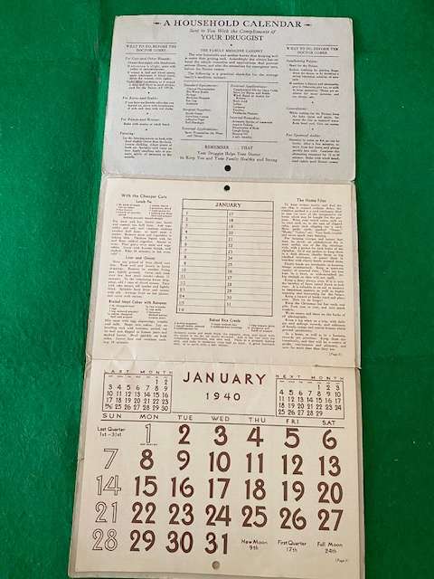 VINTAGE  1940 SMITHS PHARMACY CALENDAR
