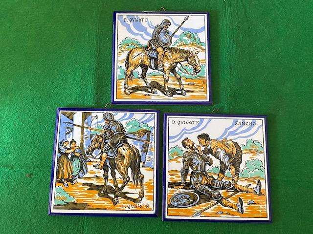 Set of 3 Ceramic Spanish Wall Hanging Tiles Don Quoxte