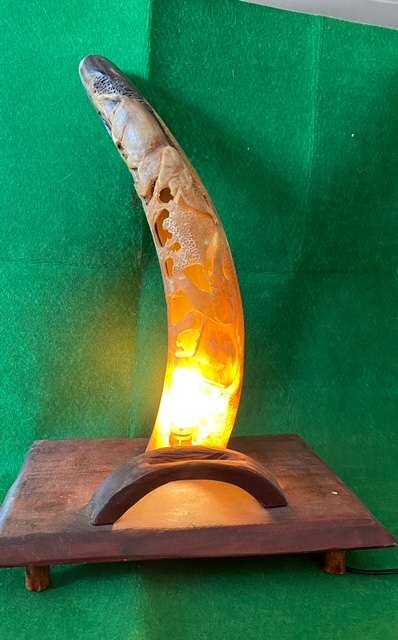 Vintage handcrafted knife stand and lamp with cow horn