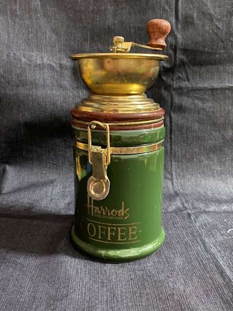 EMPTY HARRODS LONDON COFFEE CONTAINER WITH GRINDER