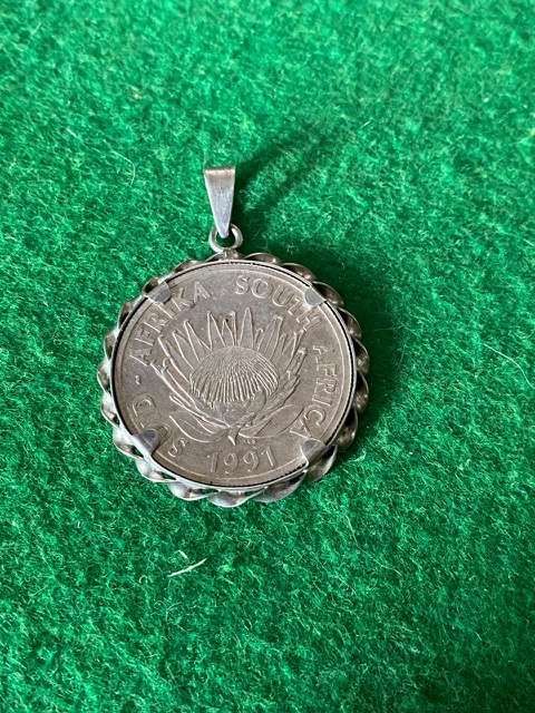 1991  R1 COIN SET IN 925 SILVER FRAME PENDANT