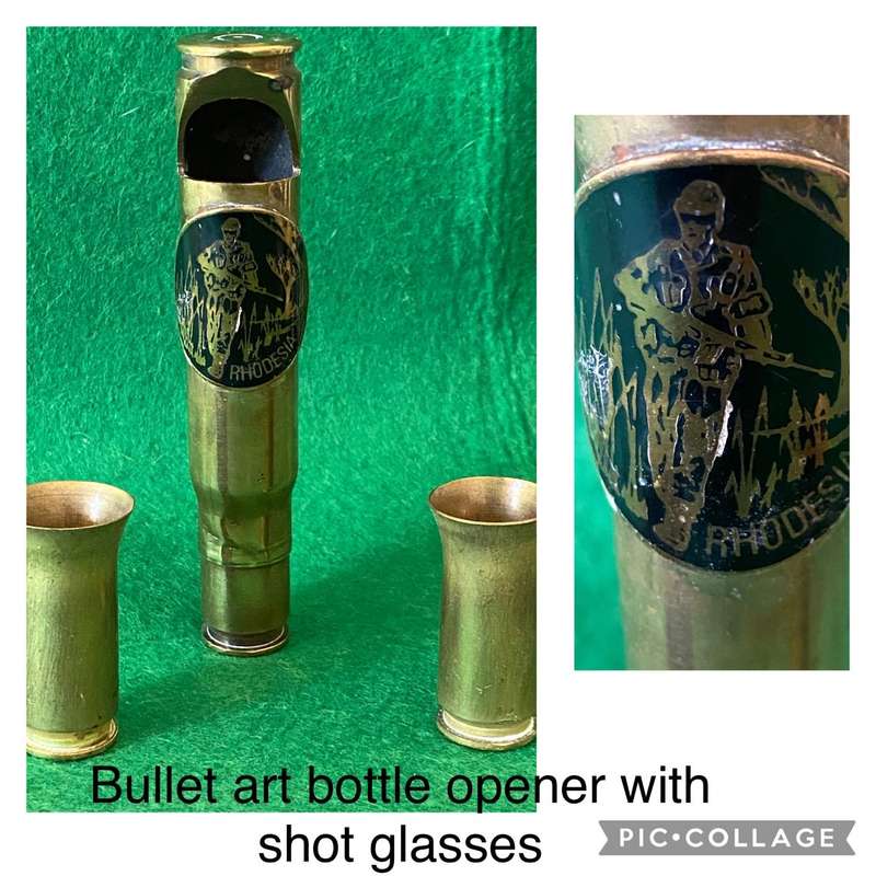 MADE FROM BULLETS BOTTLE OPENER AND SHOT GLASSES