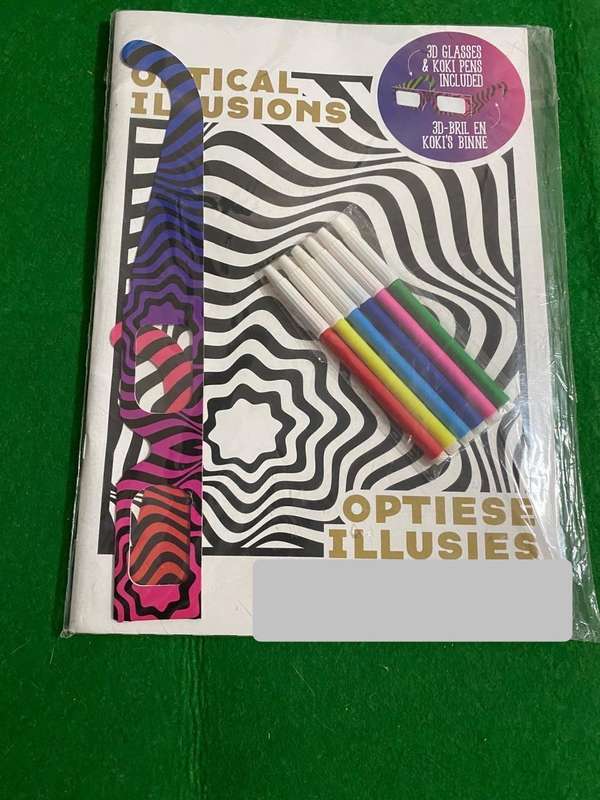 OPTICAL ILLUSION COLOURING BOOK INCLUDING 3D GLASSES AND KOKIS
