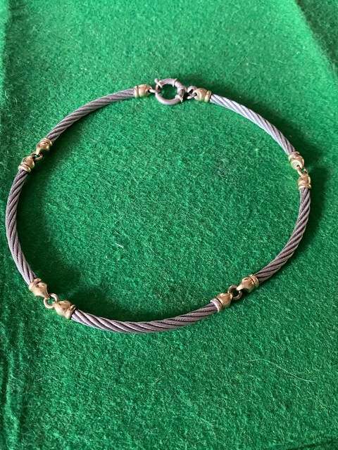 PHILLIP CHARIOLL STAINLESS STEEL & 18 CT GOLD LINKS  CHOKER NECKLACE 45CM