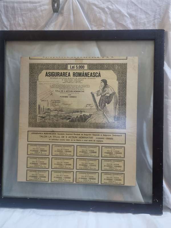 Antique Romanian insurance share certificate 1942