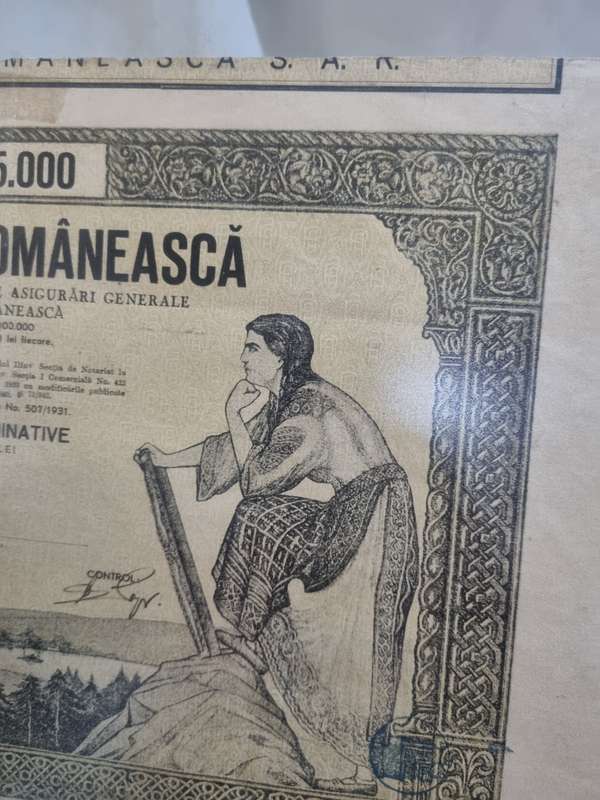 Antique Romanian insurance share certificate 1942