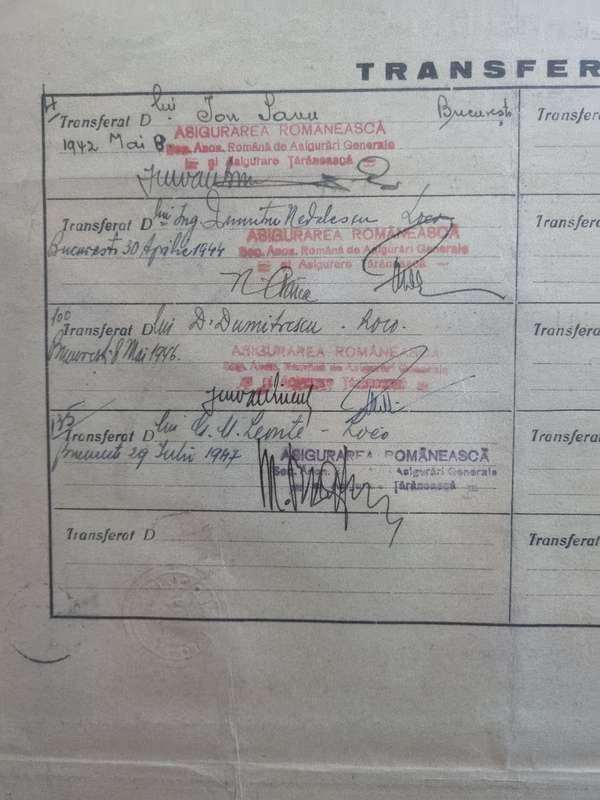 Antique Romanian insurance share certificate 1942