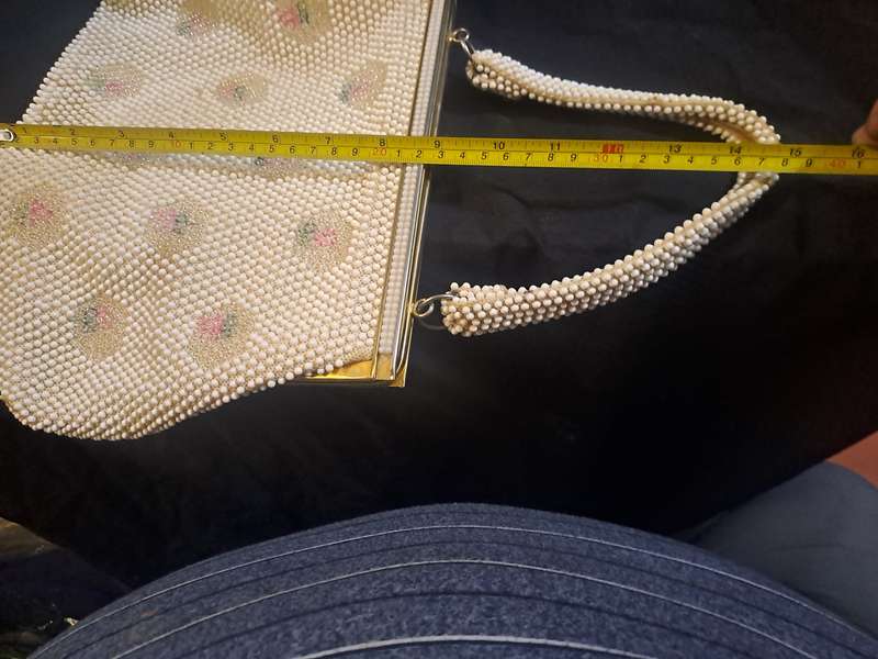 Vintage corde beaded women's white floral  handbag