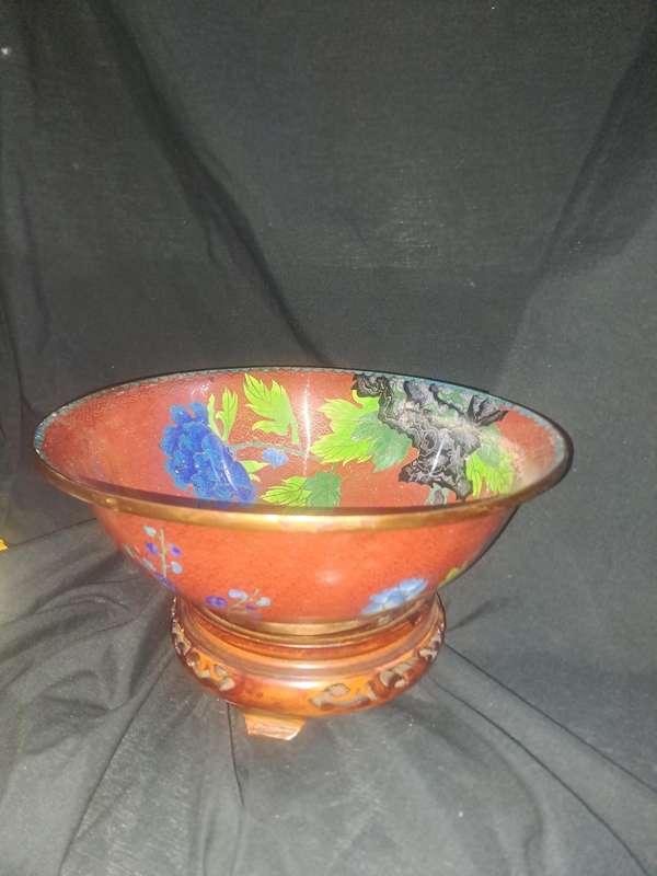 Vintage Cloisonne bowl with stand