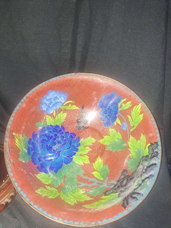 Vintage Cloisonne bowl with stand