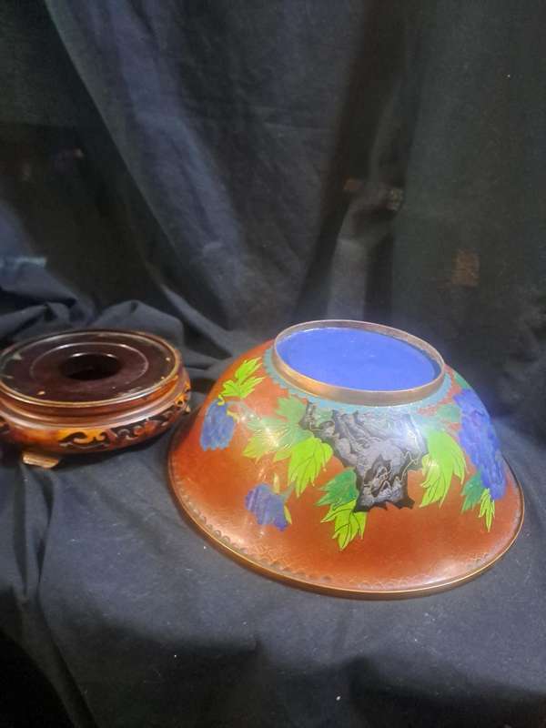 Vintage Cloisonne bowl with stand