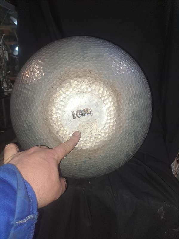 Beautiful hand beaten aluminum deco vase very big  38cm high and about 40cm in diameter