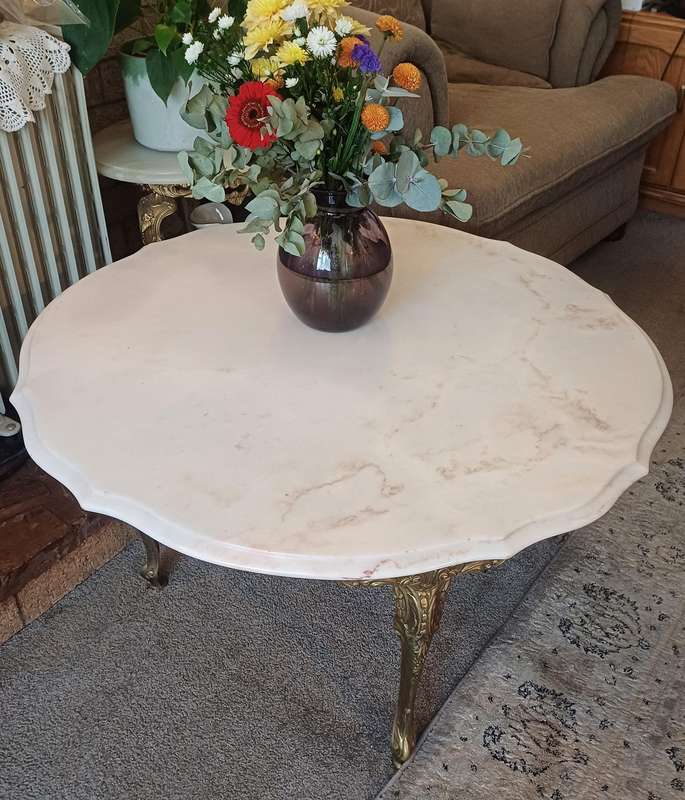 Large Italian solid brass and marble coffee table.