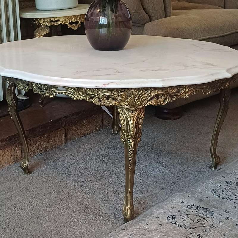 Large Italian solid brass and marble coffee table.