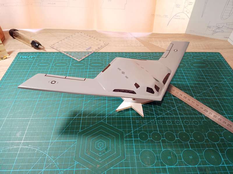Handmade 1/100 scale, Northrop-Grumman B-21 Raider, wooden model.