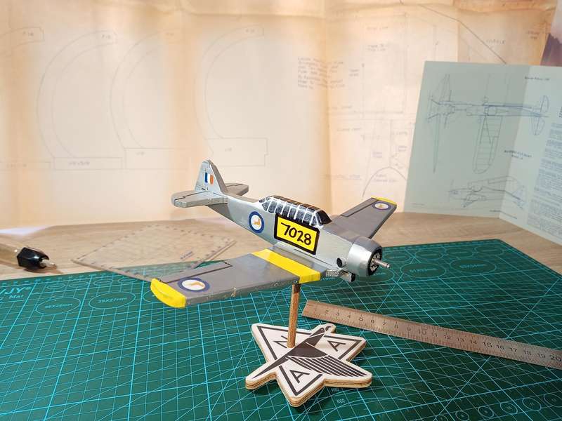 Handmade 1/48 scale, North American T-6 Harvard, wooden model.