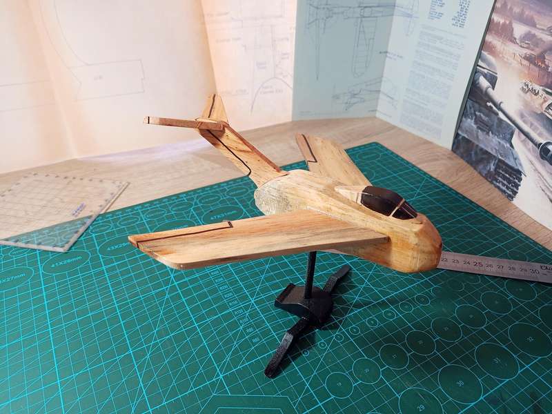 Handmade 1/48 scale, Focke-Wulf Ta-183 Huckebein, wooden model.