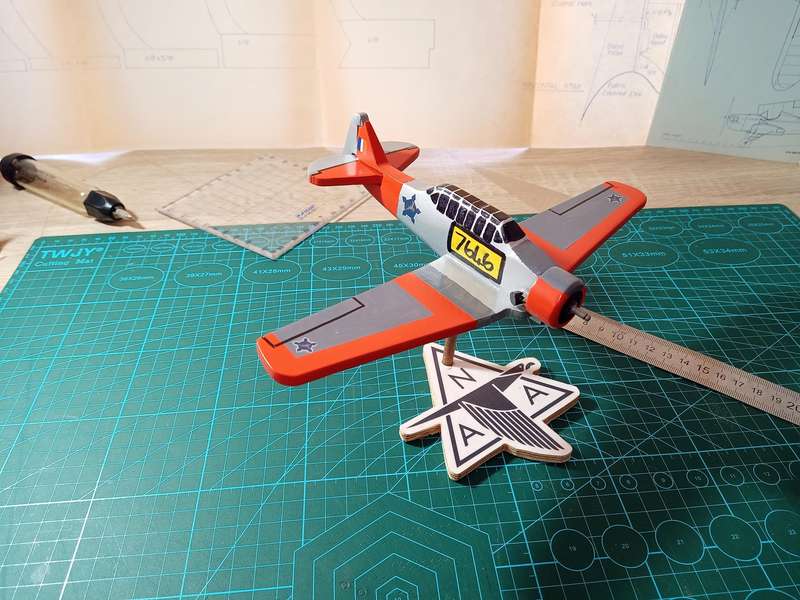 Handmade 1/48 scale, North American T-6 Harvard, wooden model. SAAF