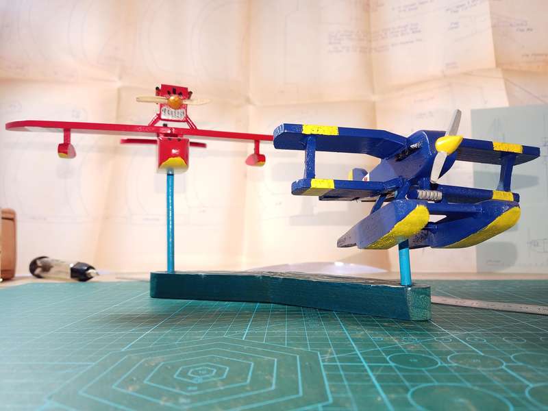 Handmade 1/48 scale, Savoia S.21 and Curtiss R3C from Porco Rosso, wooden Models