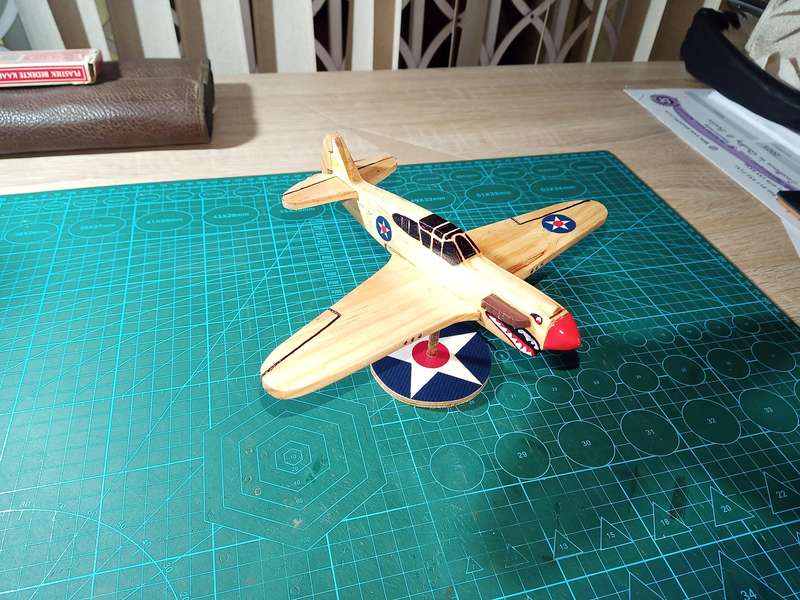 Handmade 1/48 scale, Curtiss P-40E Kittyhawk, USAAF, wooden model.