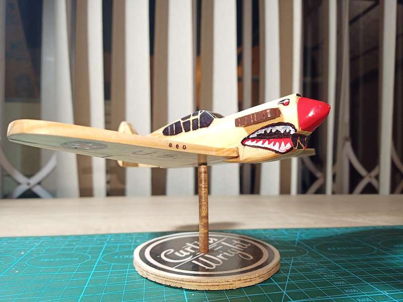 Handmade 1/48 scale, Curtiss P-40E Kittyhawk, USAAF, wooden model.