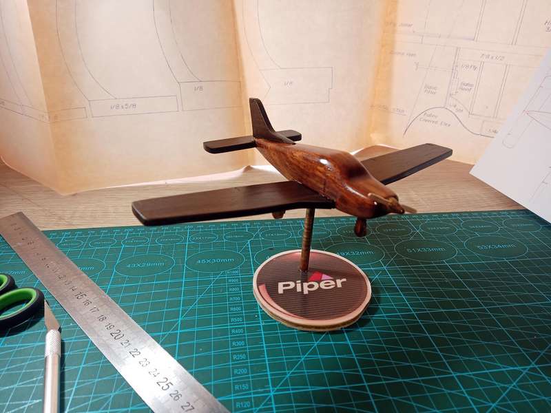 Handmade 1/48 scale Piper PA28 Cherokee 235, in Solid Kiaat and Walnut, wooden model