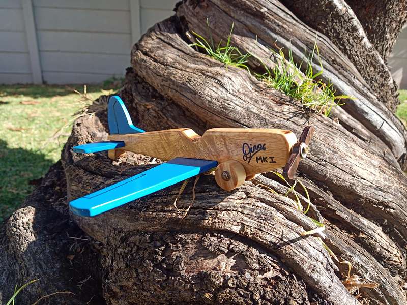 Dino Vintage style wooden toy aeroplane.