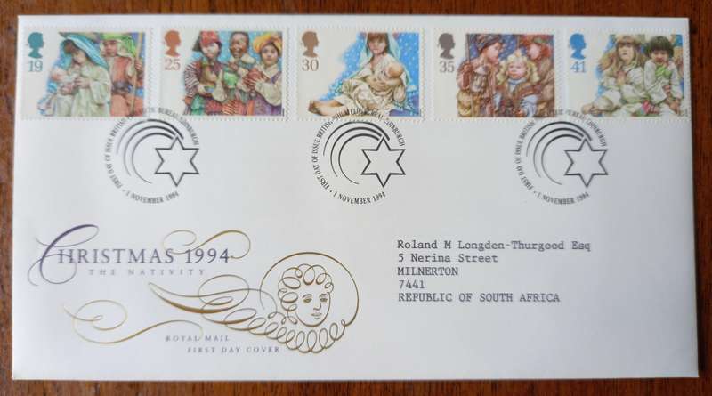 Britain 1994 Christmas FDC + 5 MNH blocks of 4