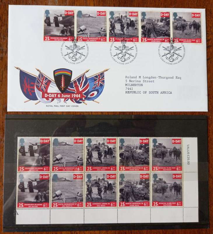 Britain 1994 D-Day FDC & MNH block of 10